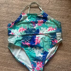 Wonder Nation Tropical Leaf Kids Two  Piece Swimsuit